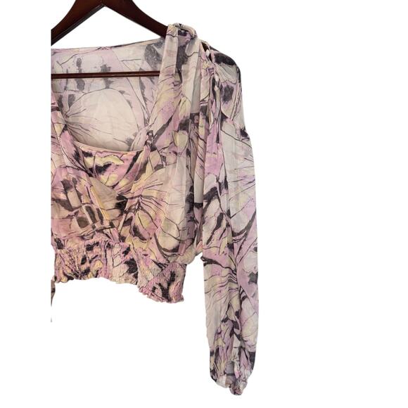 BY ANTHROPOLOGIE Sheer Peasant Top Light Purple Motif Sz Small $98 MSRP Romantic - Picture 6 of 14